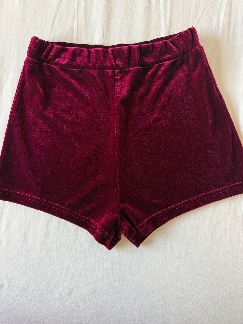 High-Waist Velvet Lounge Shorts in Burgundy